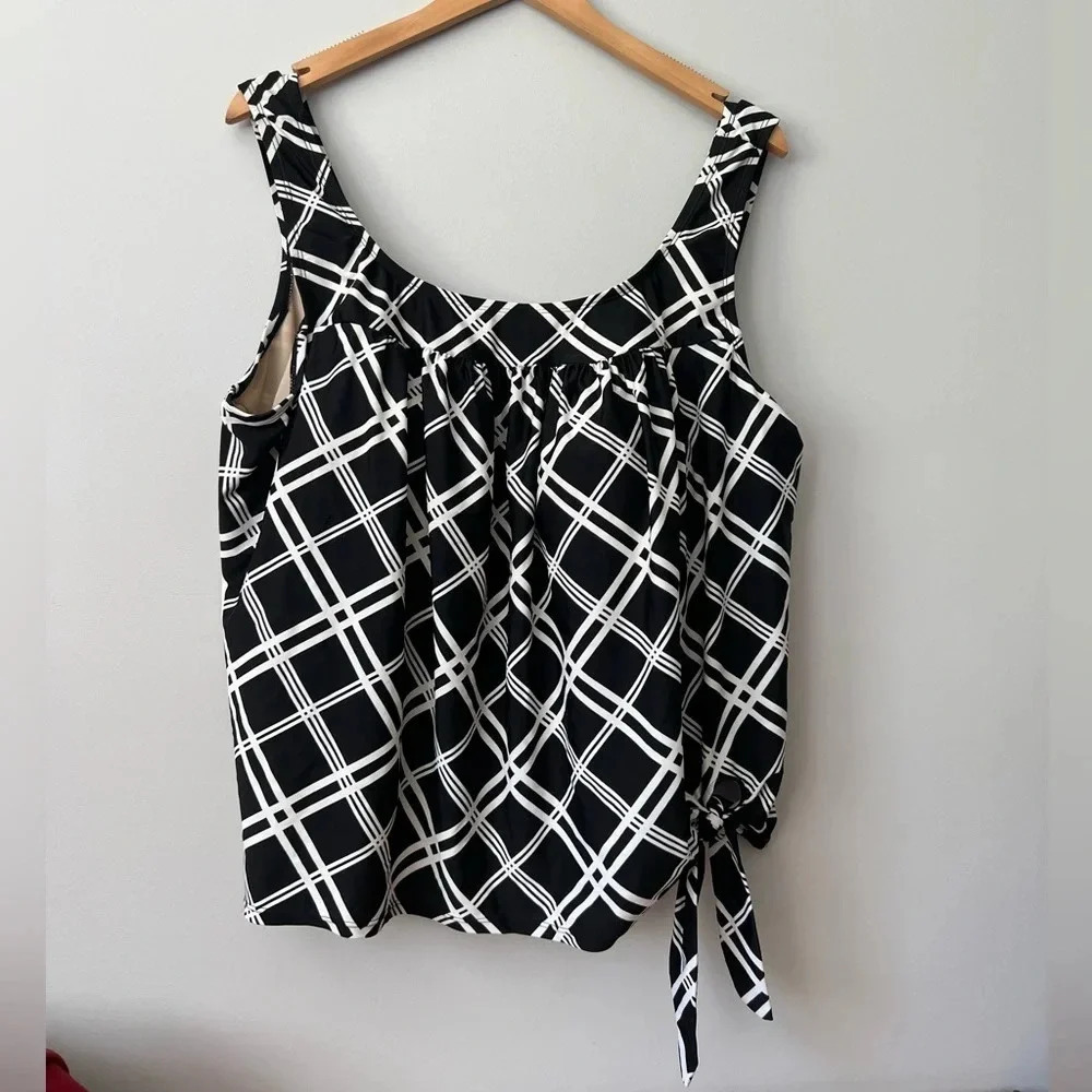 Swim 365 Black  & White Tankini Top with Side Tie | Size 22W